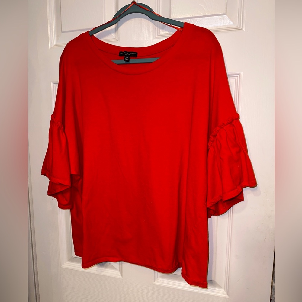 Signature Studio 2X Womens Orange Dolman Cotton Casual Knit Ruffled Sleeve